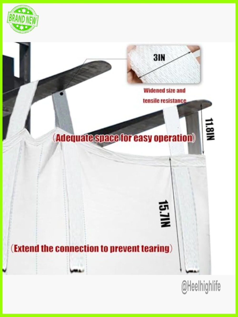 Large Woven Polypropylene Bulk Bags, 3300lb Capacity, 39.4" Size - Picture 5 of 7